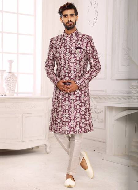 Dark Onion Colour Party Wear Mens Indo Western Collection 1145
